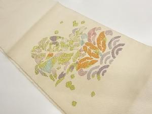 綴れ角倉文に青海波・花葉模様織出し名古屋帯